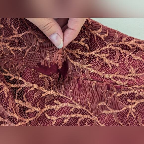 Rtr sz0 Katie May Venus Jumpsuit red wine lace gold shimmer metallic skinny 1 PC - Picture 11 of 13